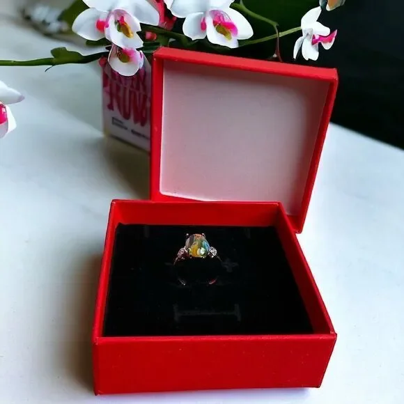 NWT Women’s Flowers Red Tumbled Stone Silver Steel Cute Ring Size 19/US10 - Picture 14 of 15